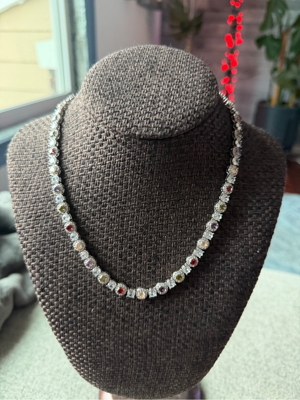 Bella Luce Ottone Multi-color Cubic Zirconia Rhodium Plated Tennis Necklace